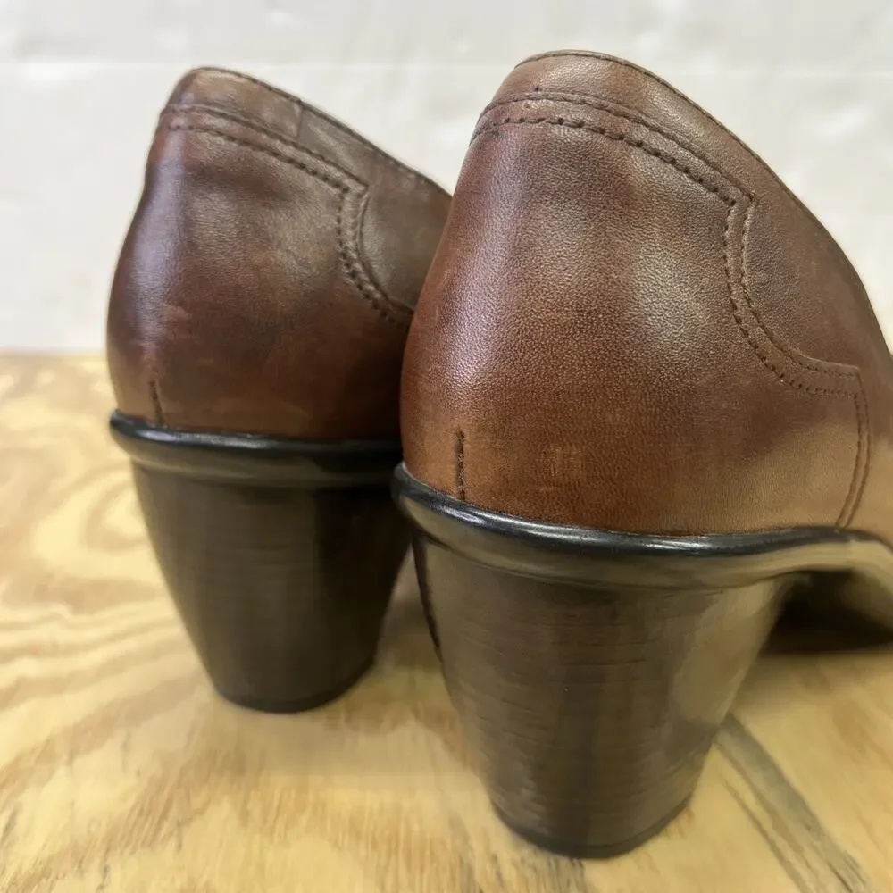 Dansko Ren Slip On Shoes Women EU 40 US 9 Loafer Heels Brown Leather Career